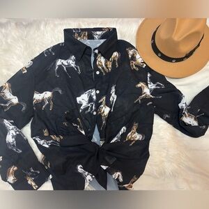 SHEIN Black Horse Print Blouse